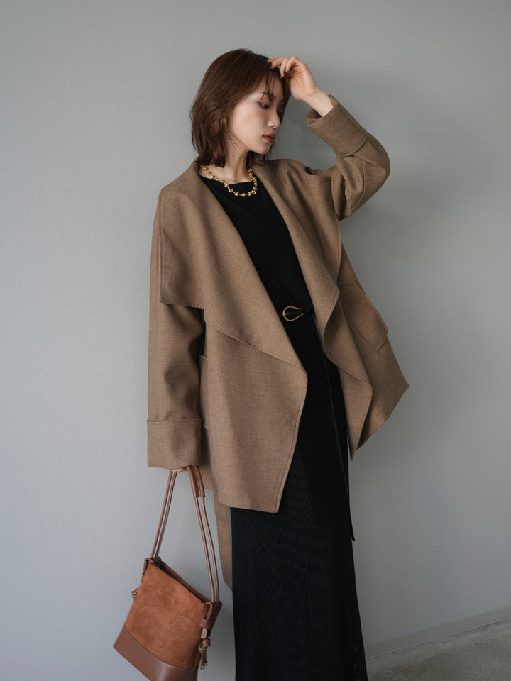 [予約]メッシュ切替ノースリーニットワンピース/black