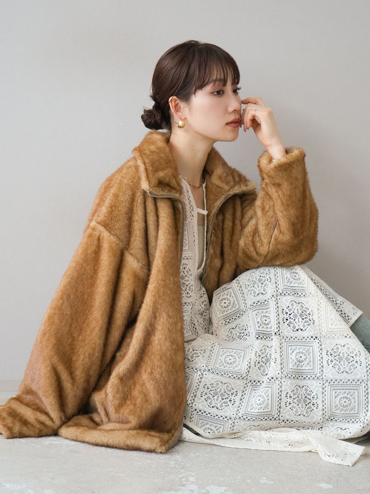 [予約]ファースタンドミドルジップジャケット/ベージュ