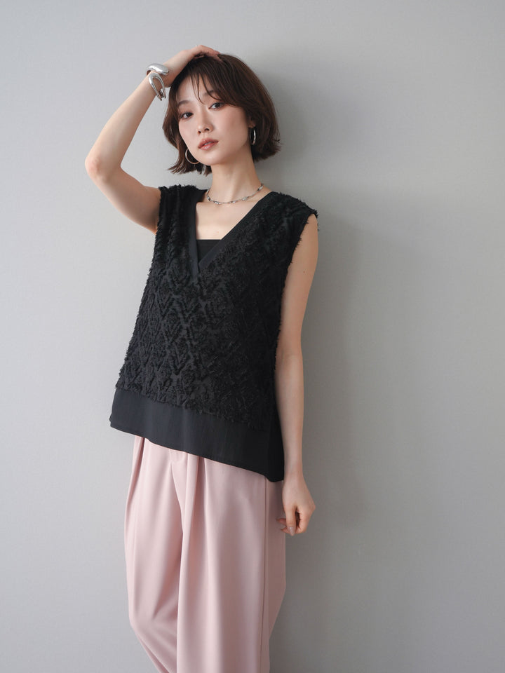 [SET]フリンジレイヤードVネックノースリーブ+選べるアクセセット(2set)