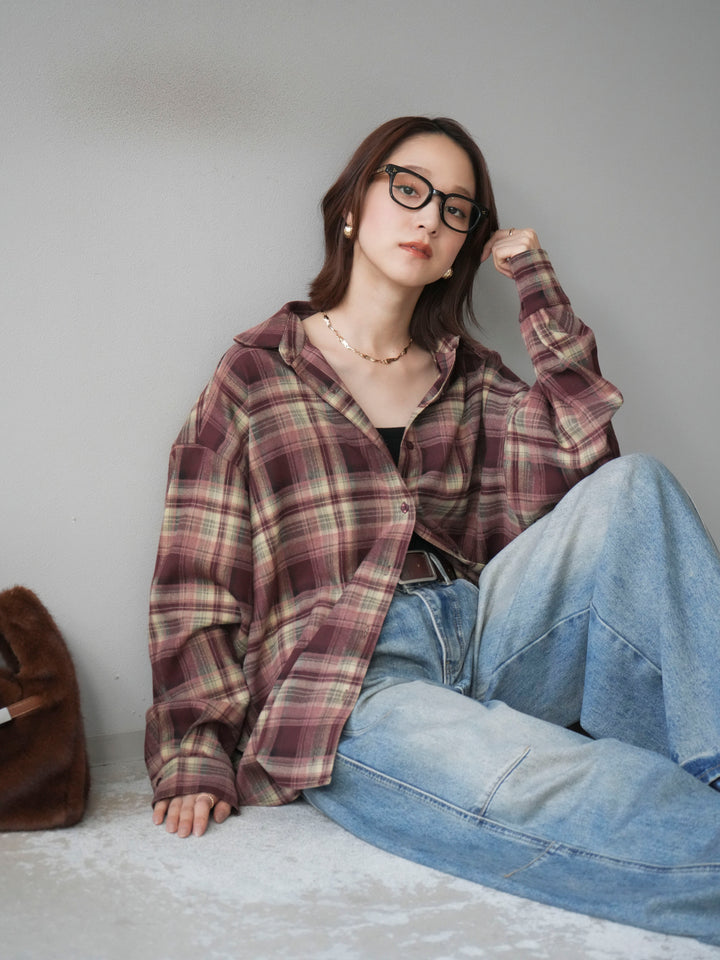 [予約]マルチウェイチェックシャツ/bordeauxbeige