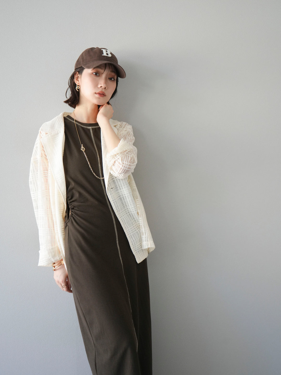 【預購】B字刺繡棒球帽/棕色