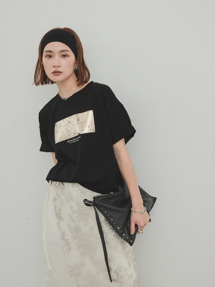 [SET]箔プリントドライタッチコットンTEE +チュールジャガードラップロングスカート(2set)