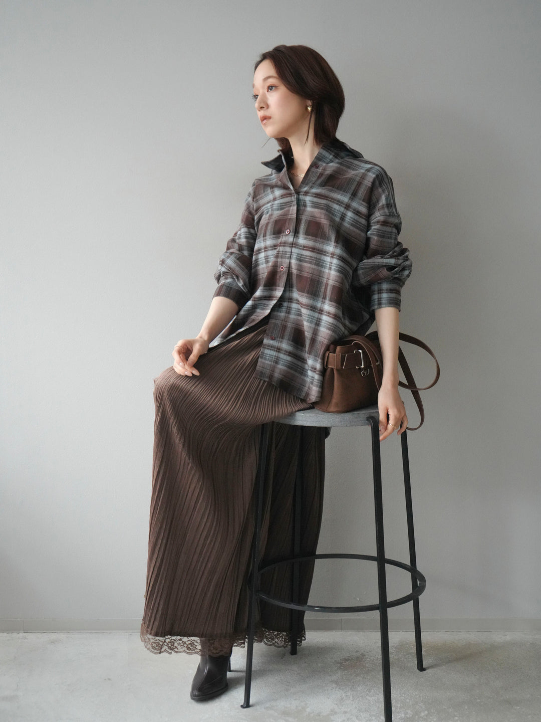 [予約]マルチウェイチェックシャツ/brownblue