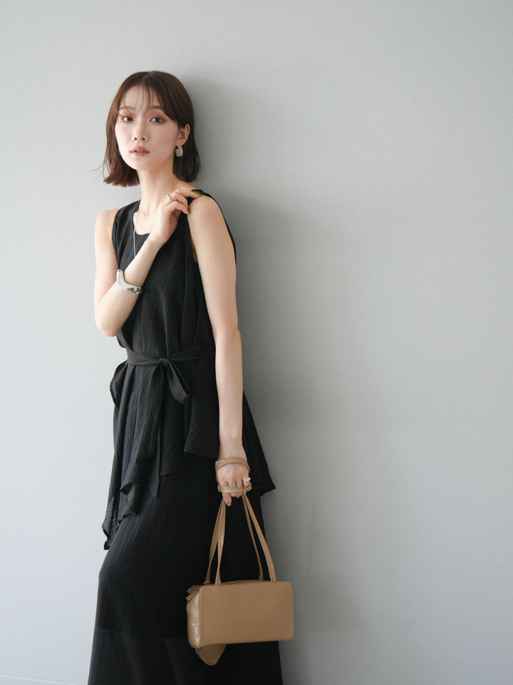 [SET]ワッシャーシアーアシメブラウス＆キャミワンピース+選べるアクセセット(2set)