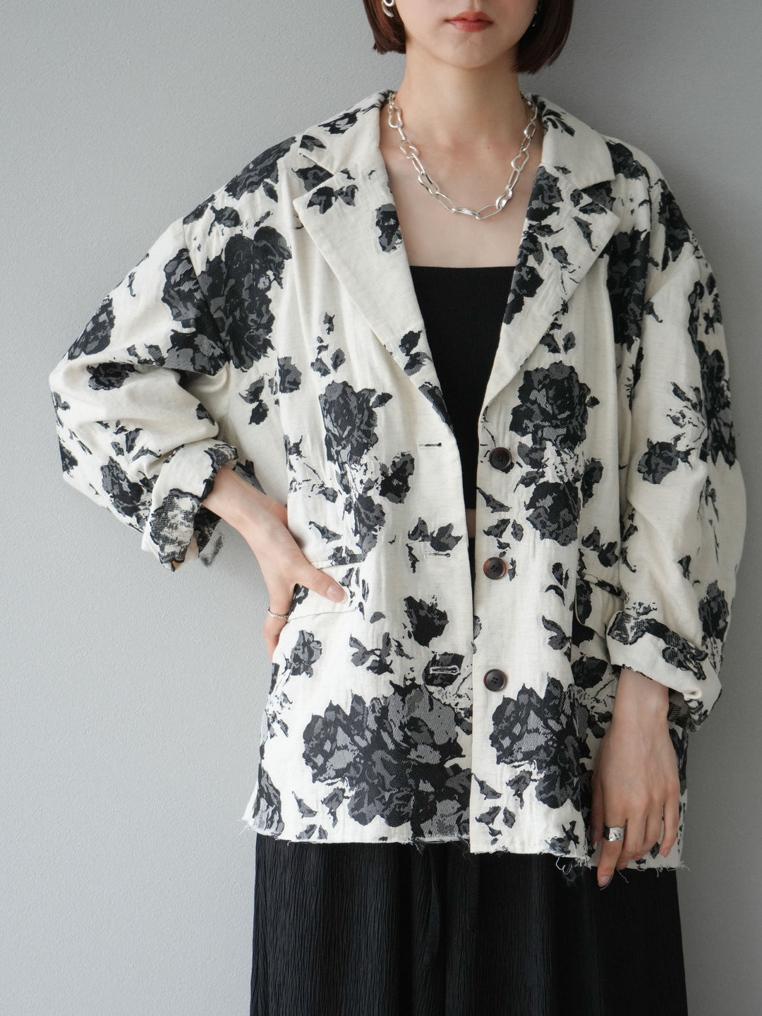 [予約]ジャガードカットオフジャケット/ブラック