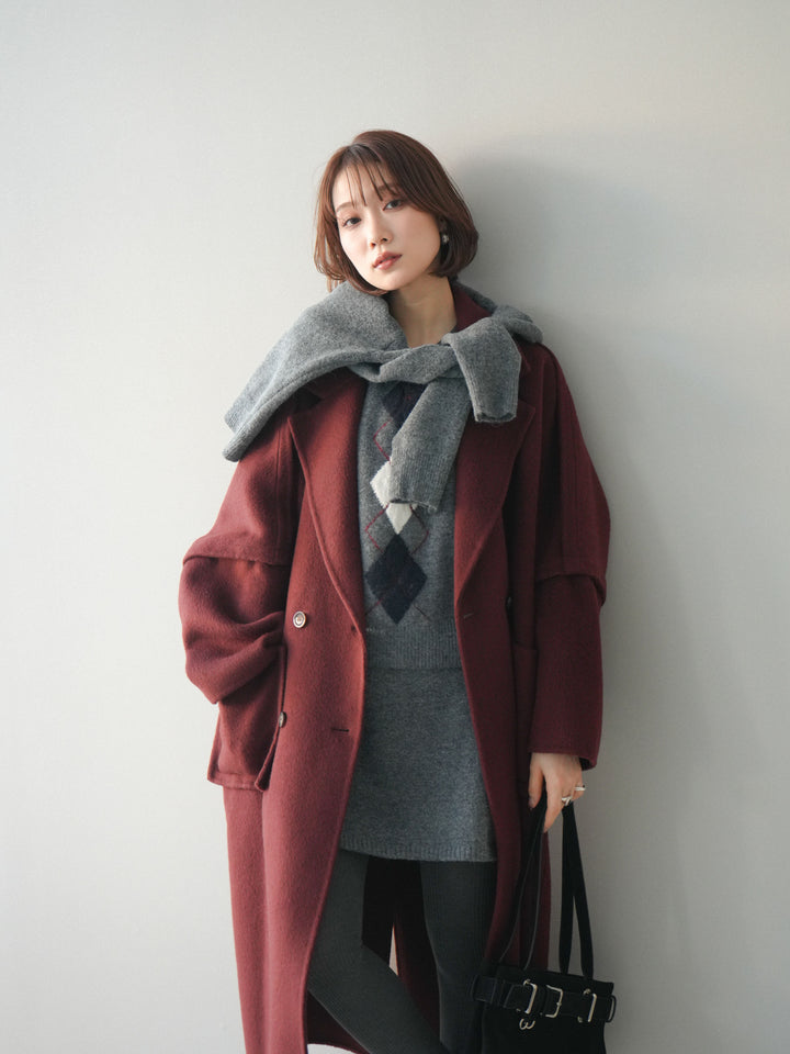 [20%オフ]カシミヤ100%ダブルブレストロングコート/red