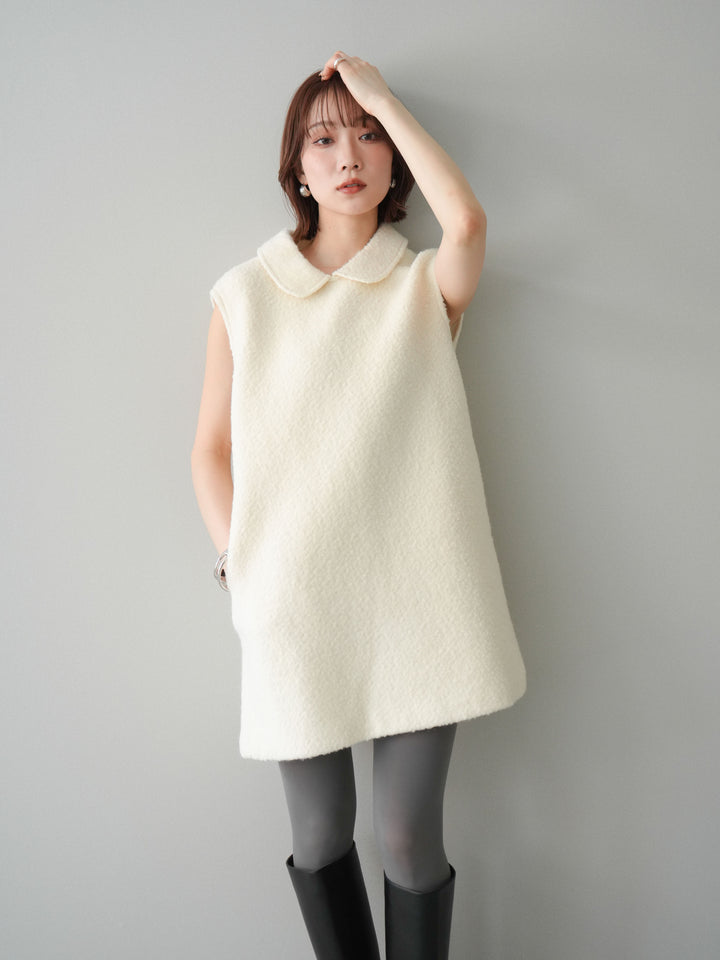 [SET]襟付きブークレミニワンピース+選べるアクセセット(2set)