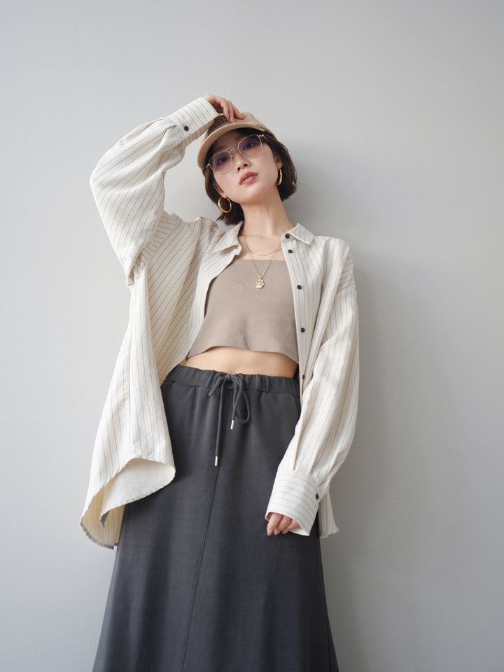 [SET]2WAYカシュクールストライプブラウス+スウェットフレアロングスカート(2set)