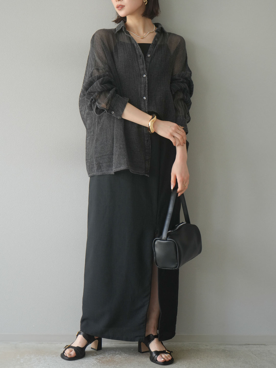 [予約]コットンラメメッシュオーバーシャツ/グレー