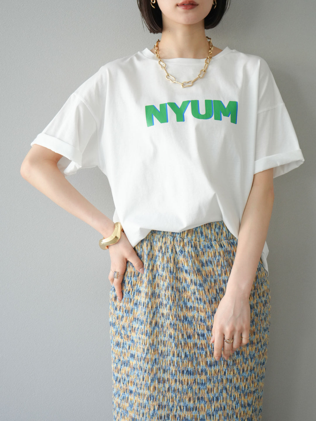 [預購] “NYUM” 標誌印花 Dry Touch 棉質 T卹/米白色