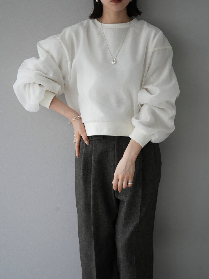 [予約]ラメシアーレイヤード裏毛クロップドプルオーバー/オートミール