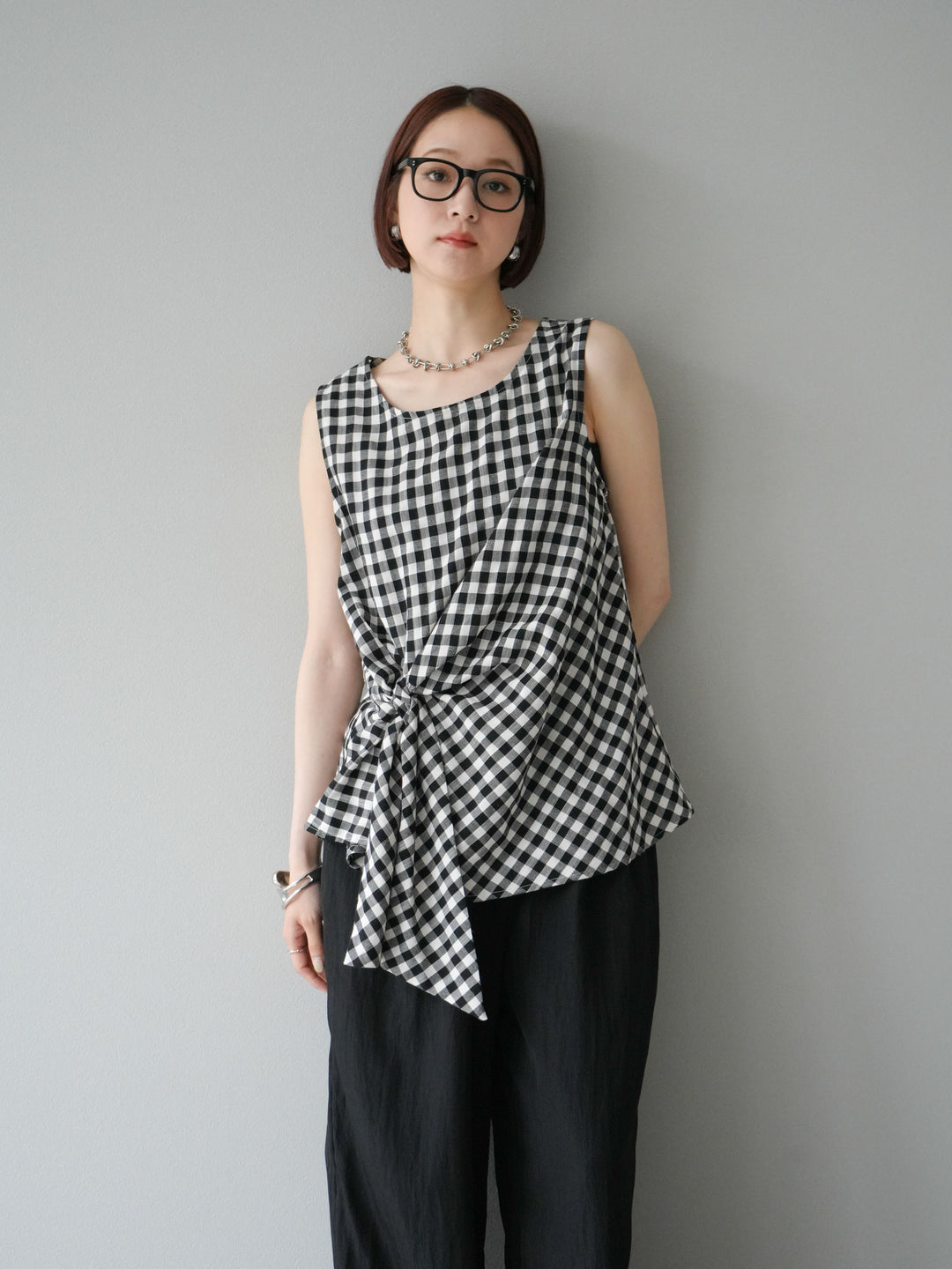 [予約]フロント巻きノースリーブブラウス/チェック