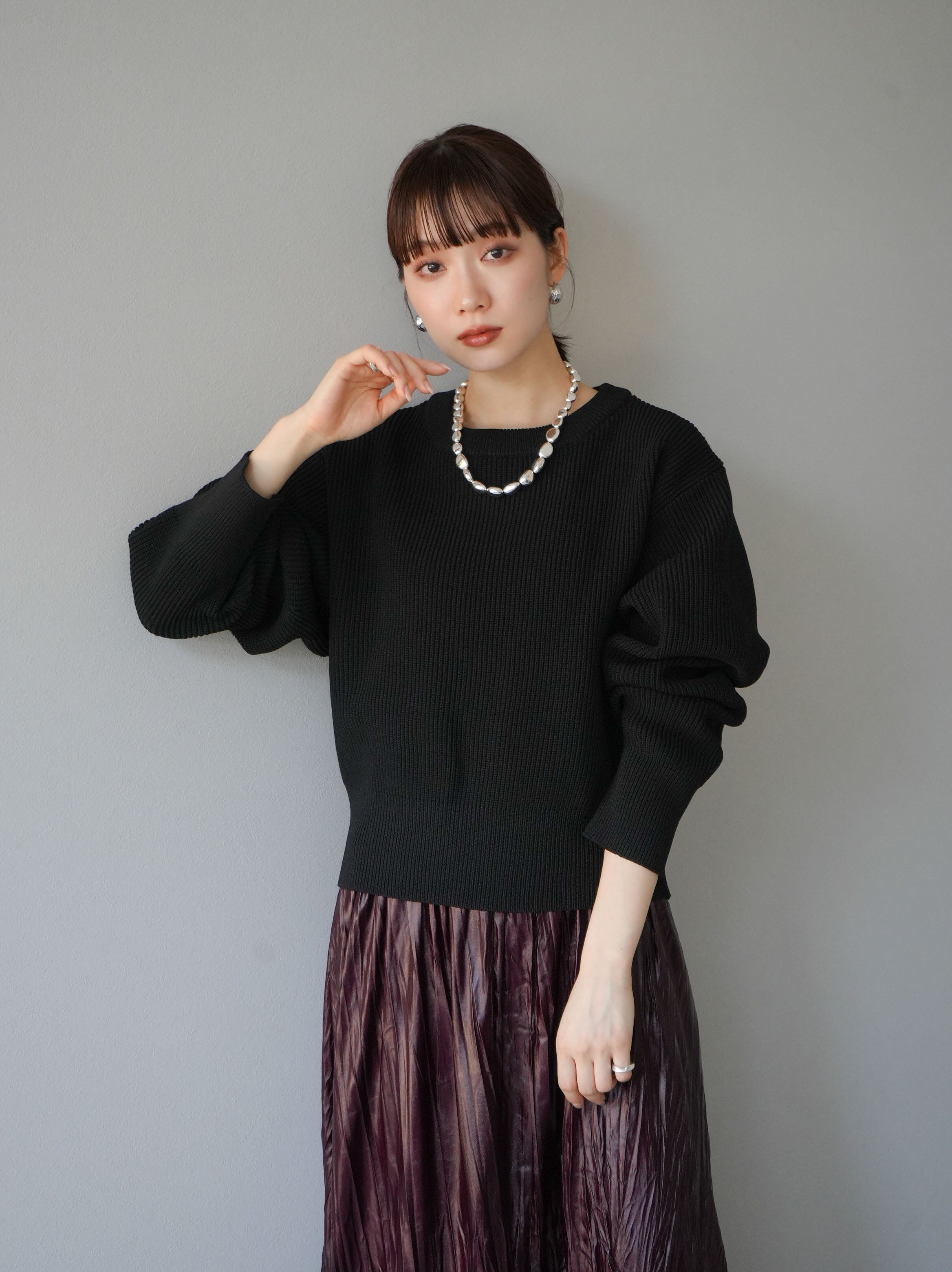 archivio 新品　ボアラインニット 予約]あぜ編みポリエステルニットプルオーバー/ブラック – Lumier