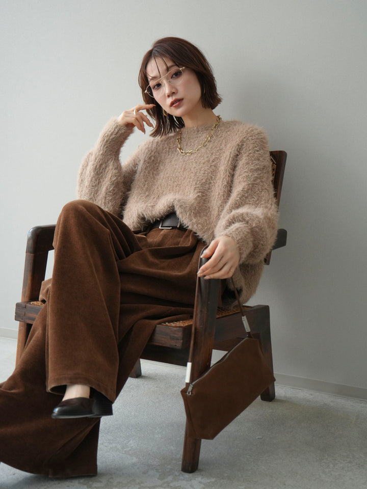 [予約]ボリュームスリーブシャギー MIXニットプルオーバー/brown