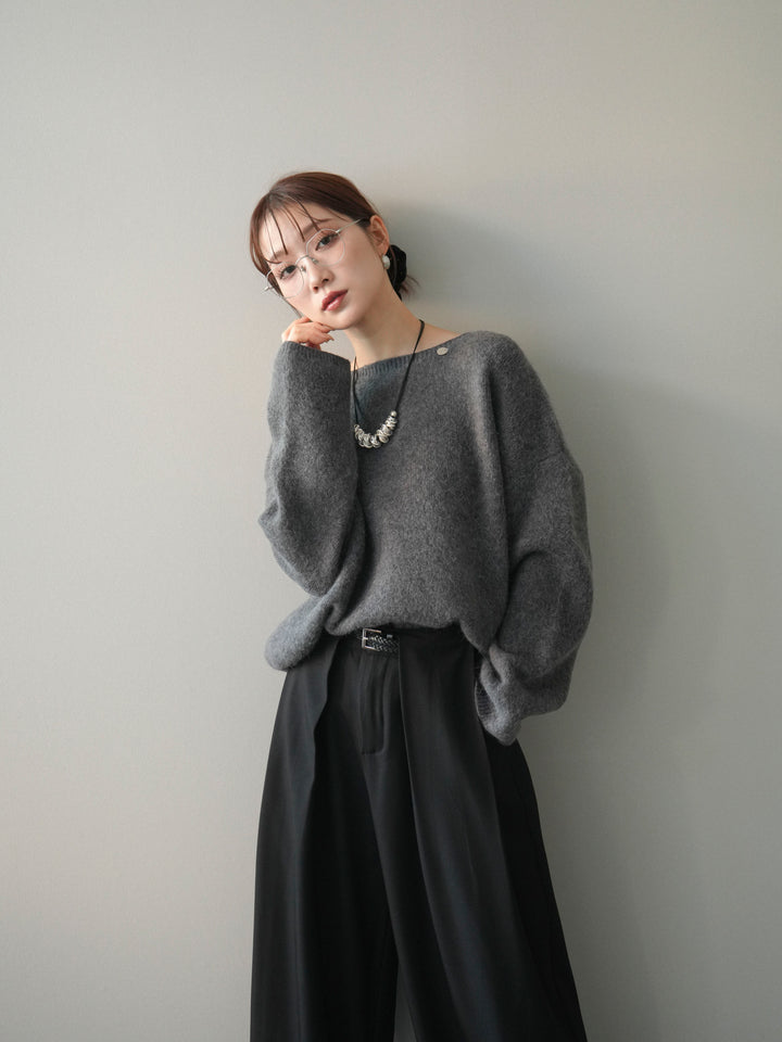 [SET]アンゴラタッチボートネッククロップドプルオーバー+選べるアクセセット(2set)