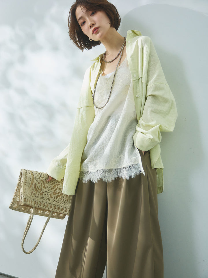 【Allure】[SET]スプリングスラブワイドシャツ+エステルツイルタックワイドパンツ(2set)