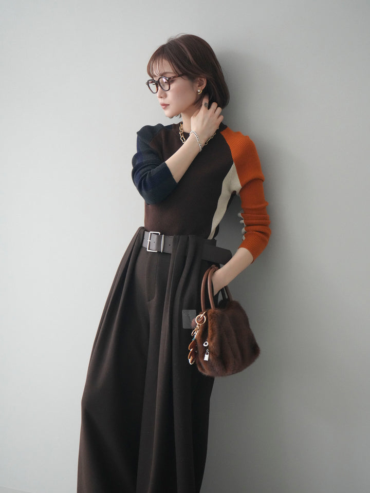 [SET]バイカラーラグランニットトップス+選べるアクセセット(2set)