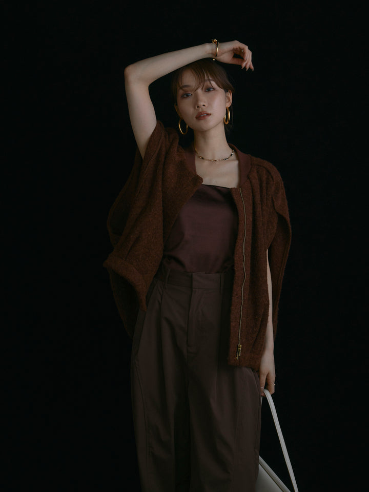 【Allure】[SET]ウール混コクーンブルゾン+タフタワイドカーブパンツ(2set)