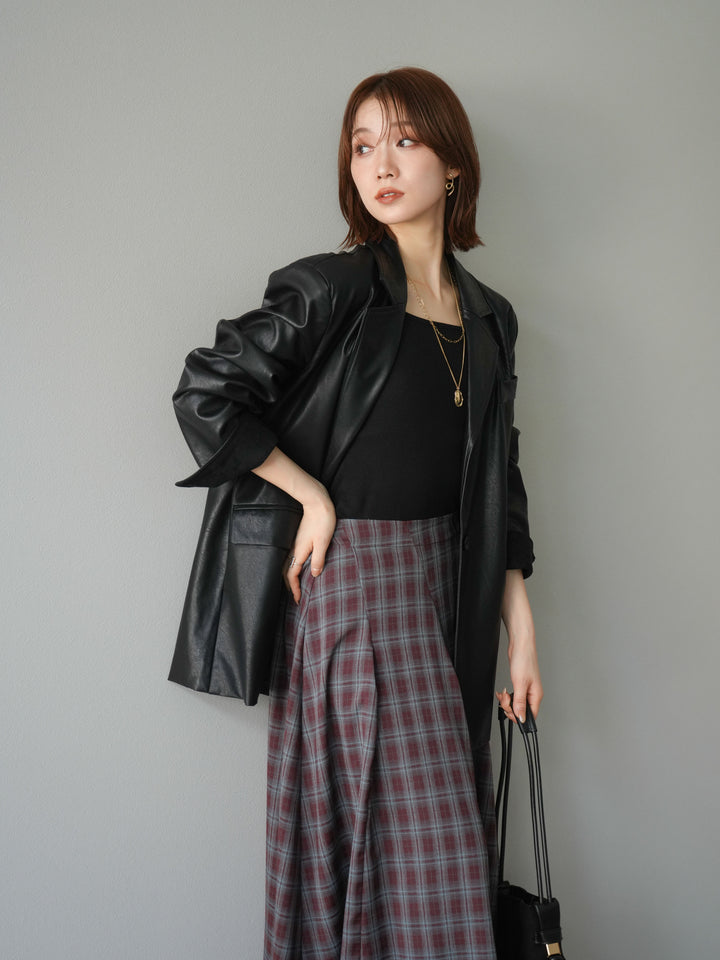 [予約]フェイクレザーテーラードジャケット/ブラック