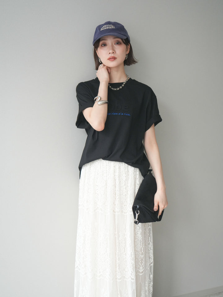 [SET]エンボスロゴTEE+裏プリーツ総レースロングスカート(2set)