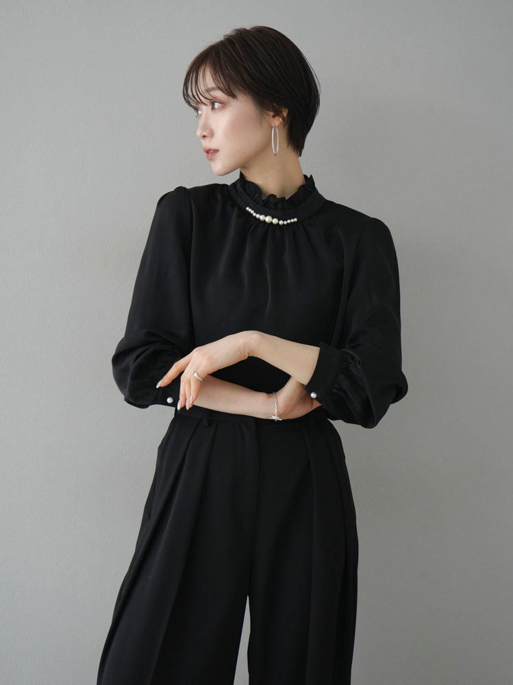 予約]パールネックフリルブラウス/ブラック – Lumier 