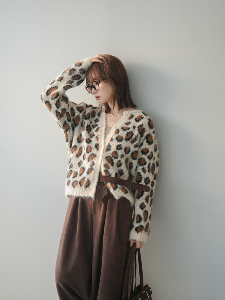 [予約]モヘアタッチレオパード柄ニットカーディガン/apricot