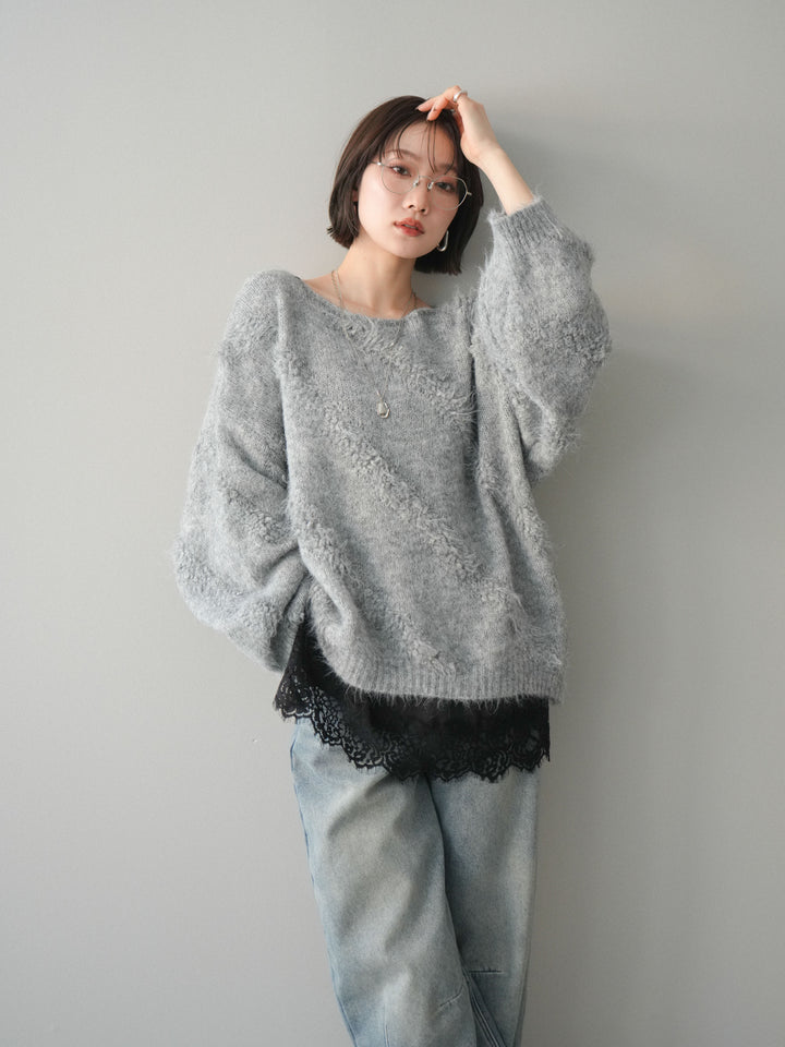 [予約]シャギーデザインニットプルオーバー/gray