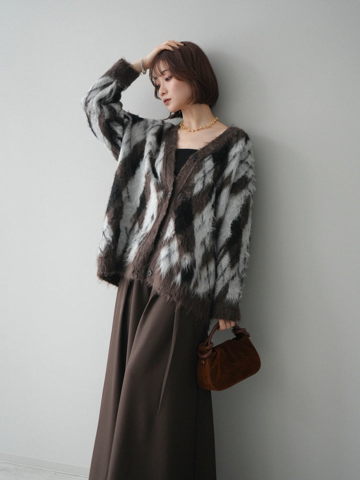 [予約]アーガイル柄シャギーニットカーディガン/brown