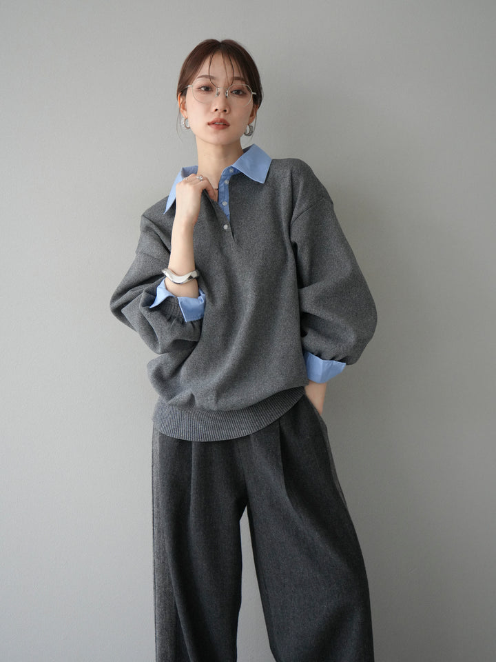 [予約]襟付きポロニットプルオーバー/チャコール
