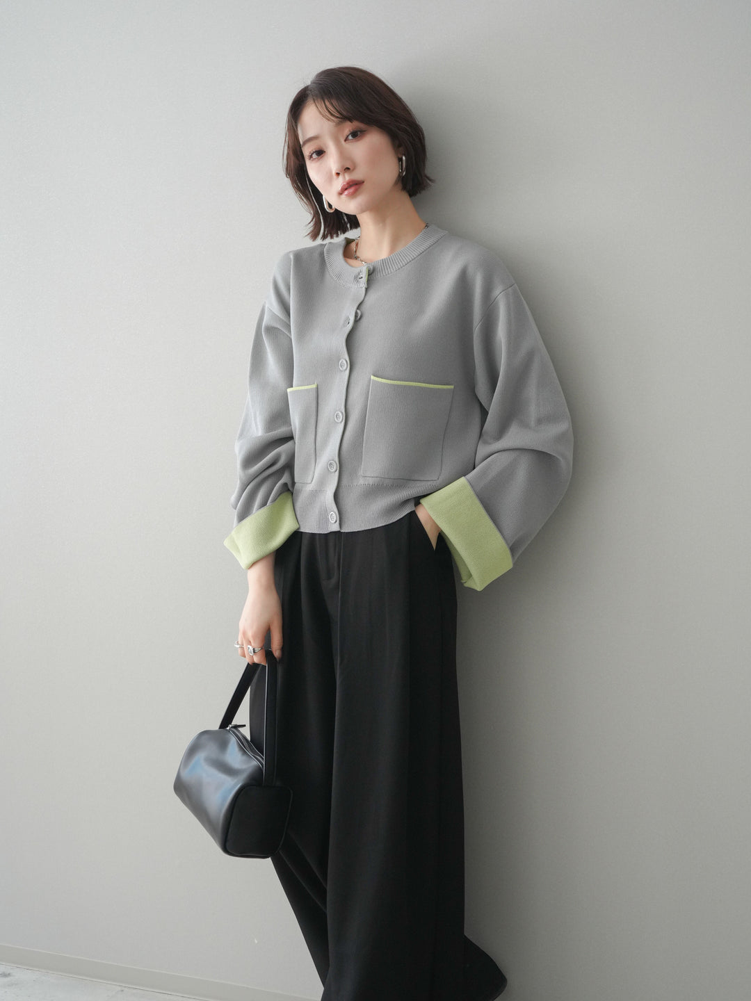 [SET]レーヨンポリダブルフェイスニットカーディガン+ベルトループデザインワイドパンツ(2set)