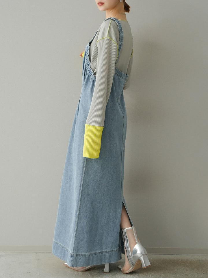 [預購] 牛仔拉鍊衛衣裙/淺藍