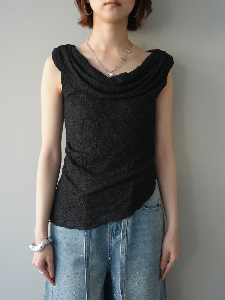 [予約]レースドレープネックアシメトップス/black