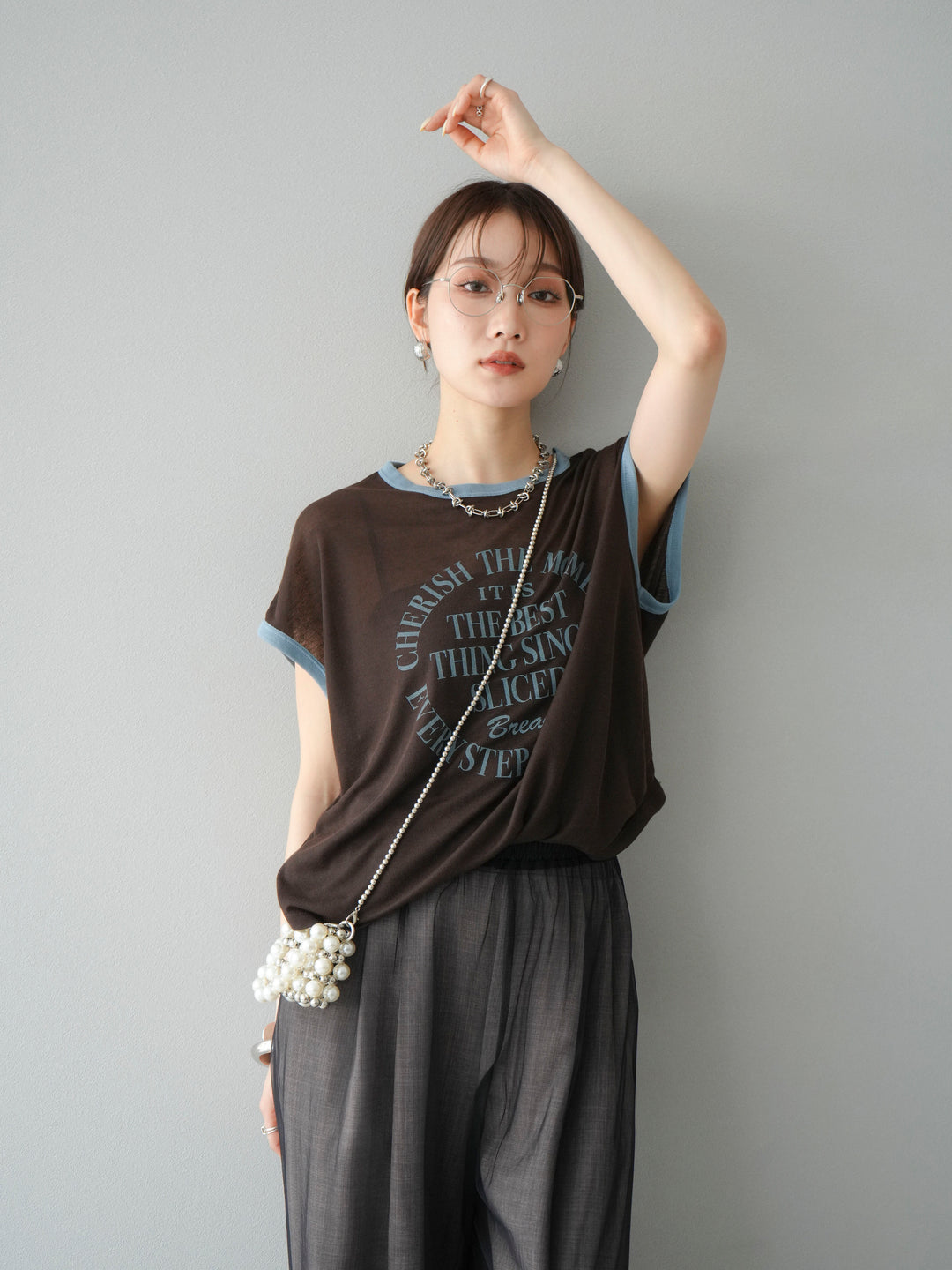 [SET]シアーフライス ロゴプリントT +コード刺繍チュールレイヤードパンツ(2set)