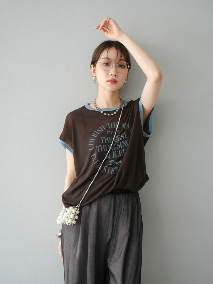 [SET]シアーフライス ロゴプリントT +コード刺繍チュールレイヤードパンツ(2set)