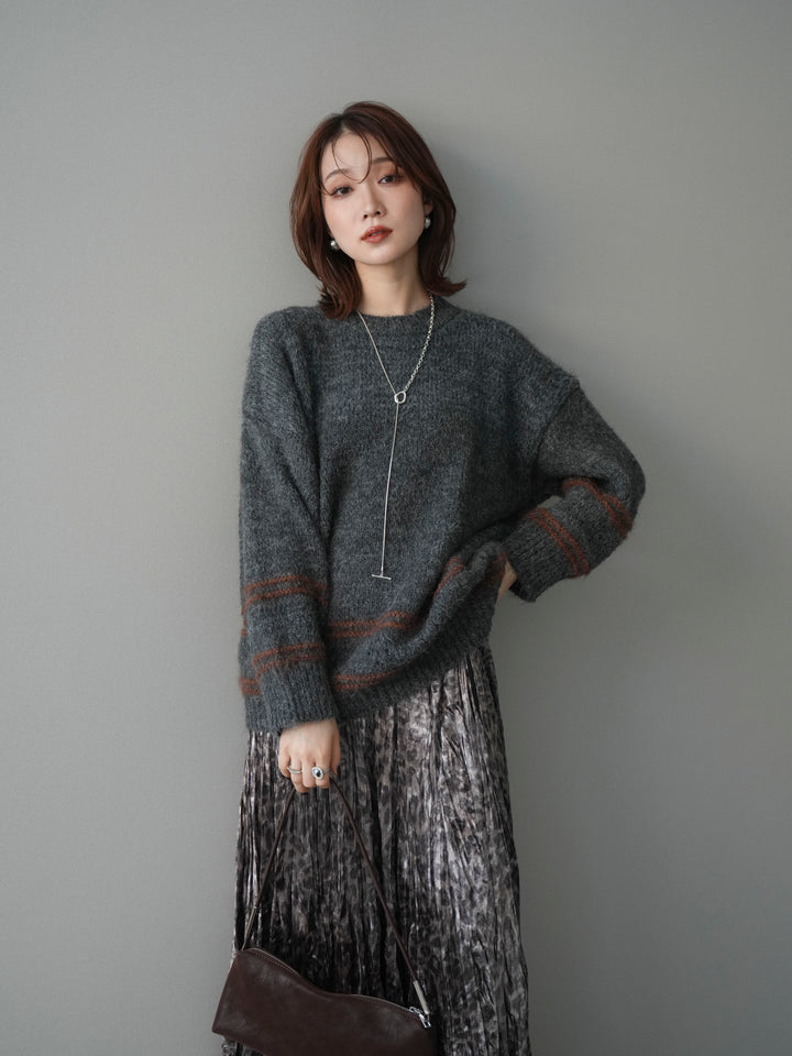 [予約]クルーネックラインボーダーニットプルオーバー/gray