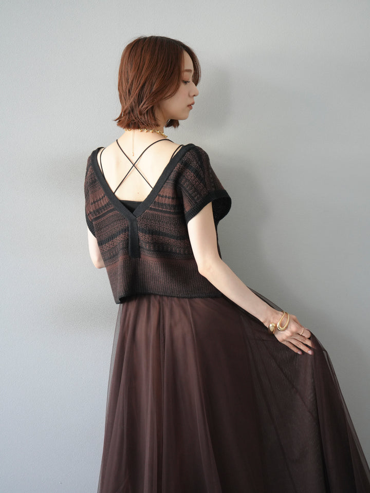 [予約]ガーター編み2WAYニットベスト/ブラウン×ブラック
