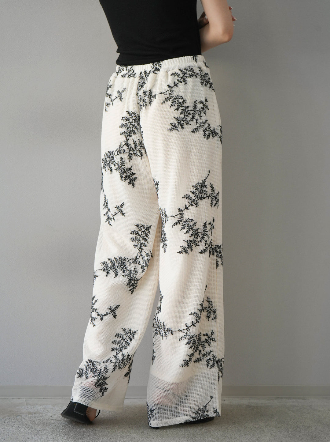 [予約]リーフ柄メッシュワイドパンツ/アイボリー
