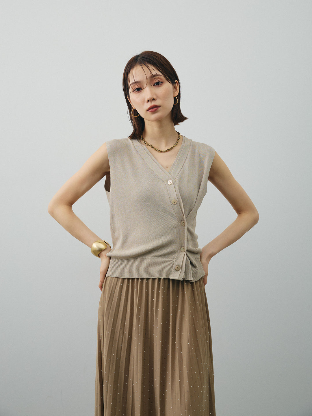 [予約]クールタッチ2WAYデザインニットベスト/ベージュ