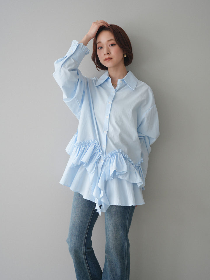 [予約]ラッフルデザインティアードブラウス/blue