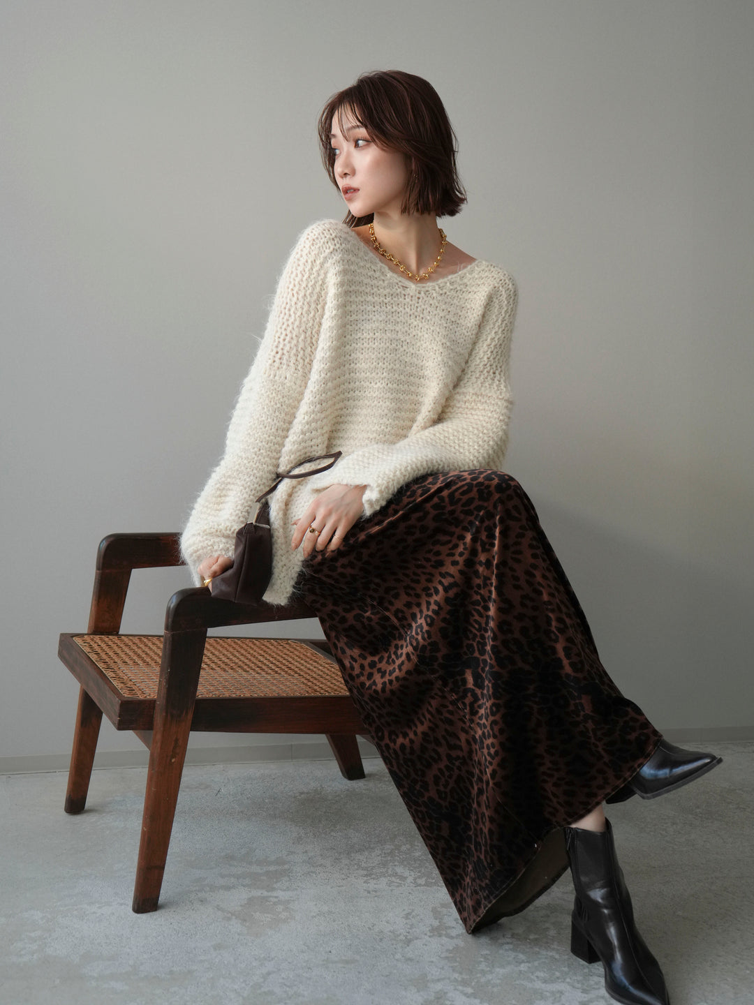 [予約]ワッフル編みシャギーニットプルオーバー/apricot