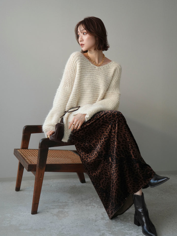 [予約]ワッフル編みシャギーニットプルオーバー/apricot