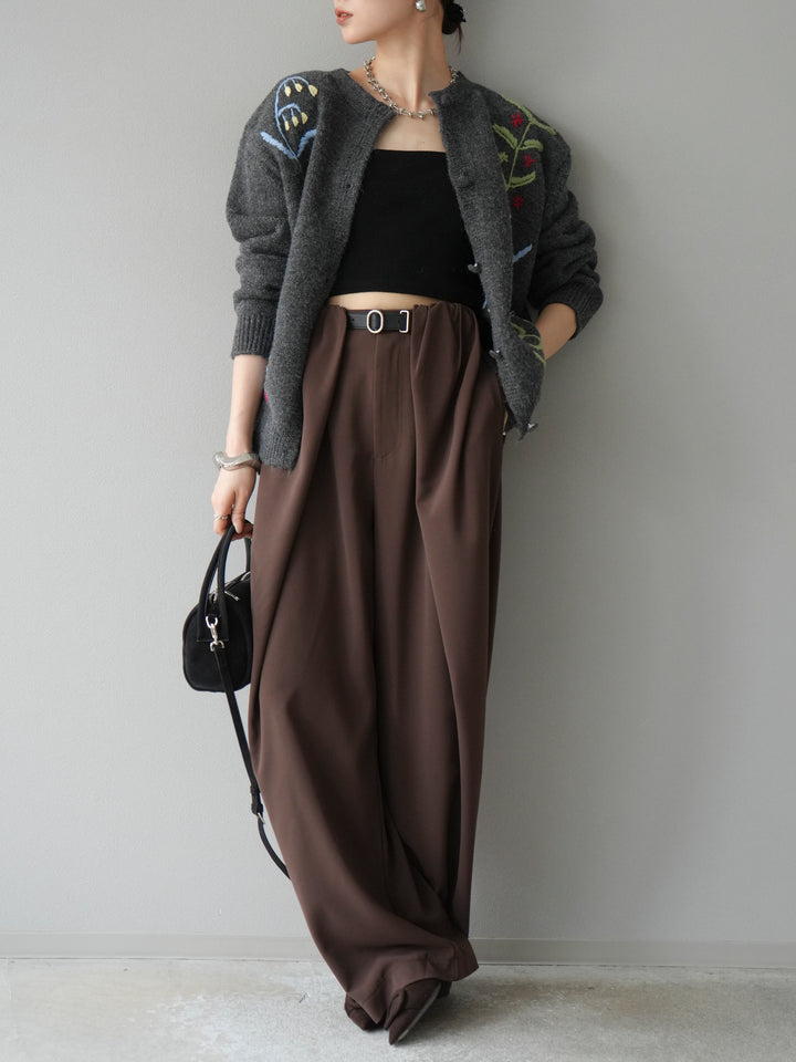 【預購】花朵刺繡針織開襟衫/炭灰色