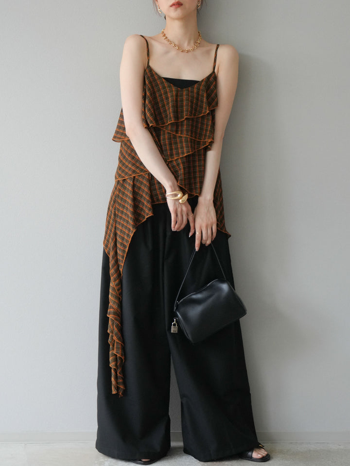 [予約]ウエスト折り返しロゴタックワイドパンツ/ブラック