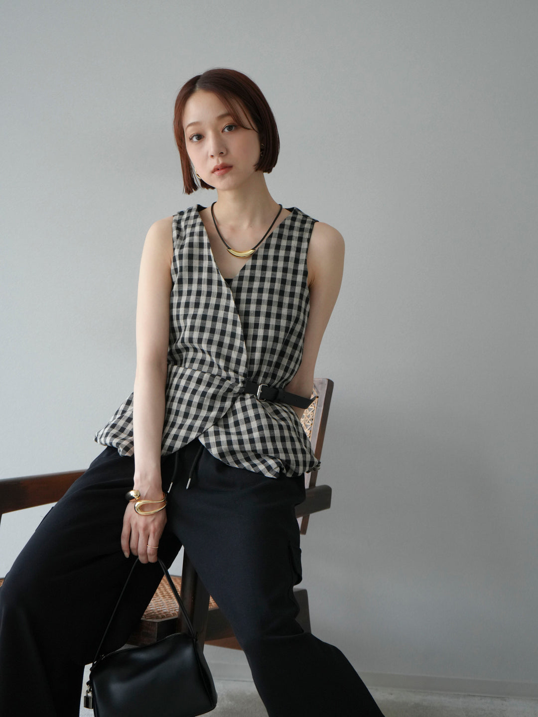 [SET]ベルトデザインバルーンブラウス+ウエストラインサイドポケットスウェットパンツ(2set)