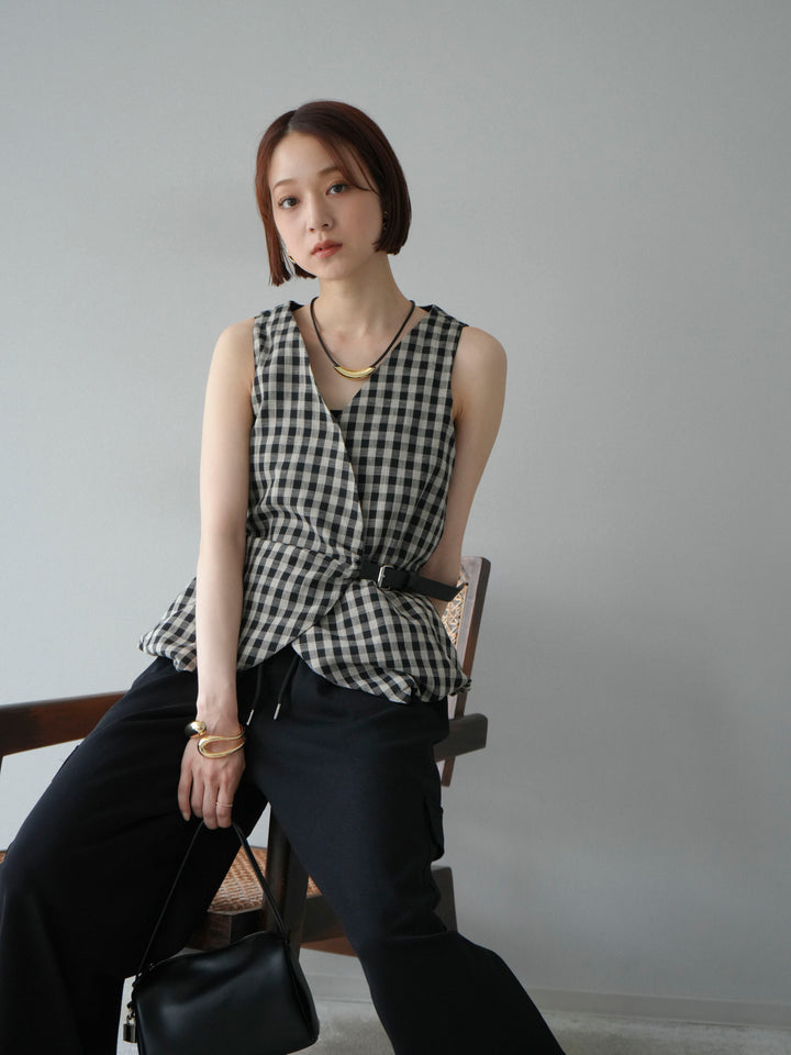 [SET]ベルトデザインバルーンブラウス+ウエストラインサイドポケットスウェットパンツ(2set)