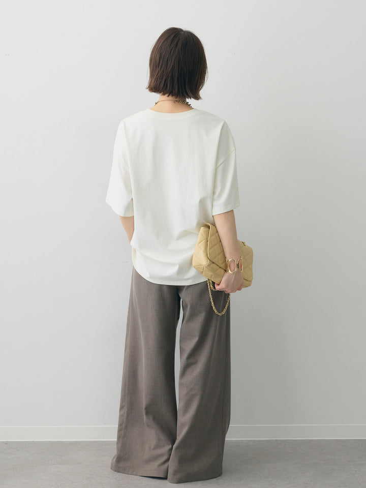 [SET]スタッズロゴTEE+ベルトデザインツータックドレープワイドパンツ(2set)