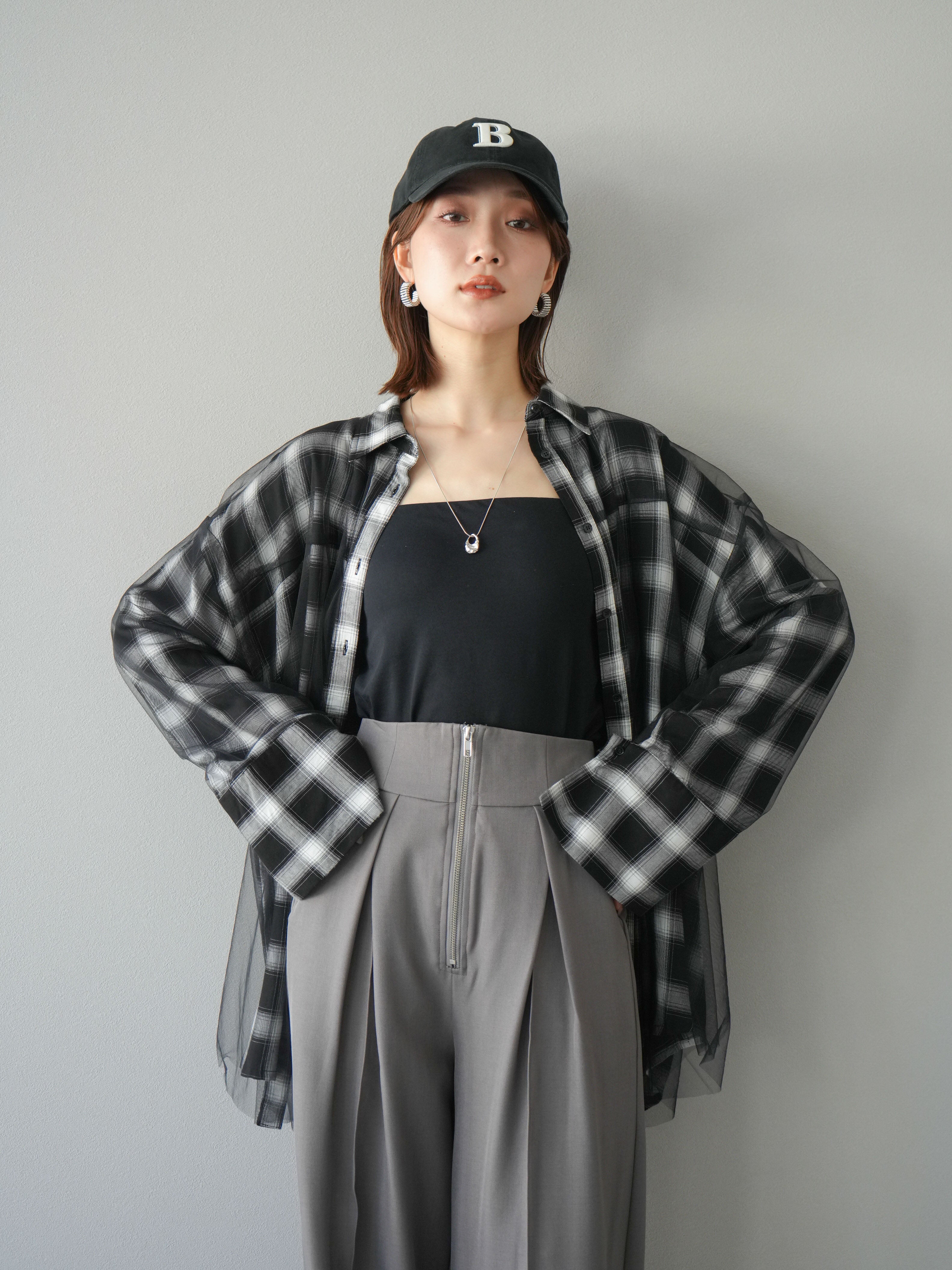 tomo様 オーダーページ 予約]チュールドッキングチェック柄オーバーサイズシャツ