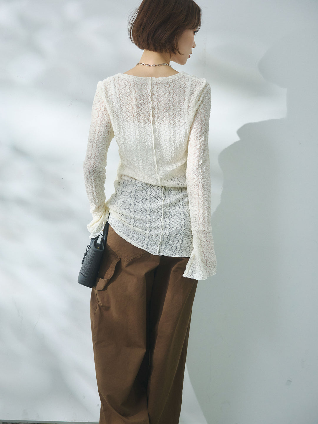 【Allure】[SET]ストレッチレースカーディガン+カットオフコットンツイルタックワイドパンツ(2set)