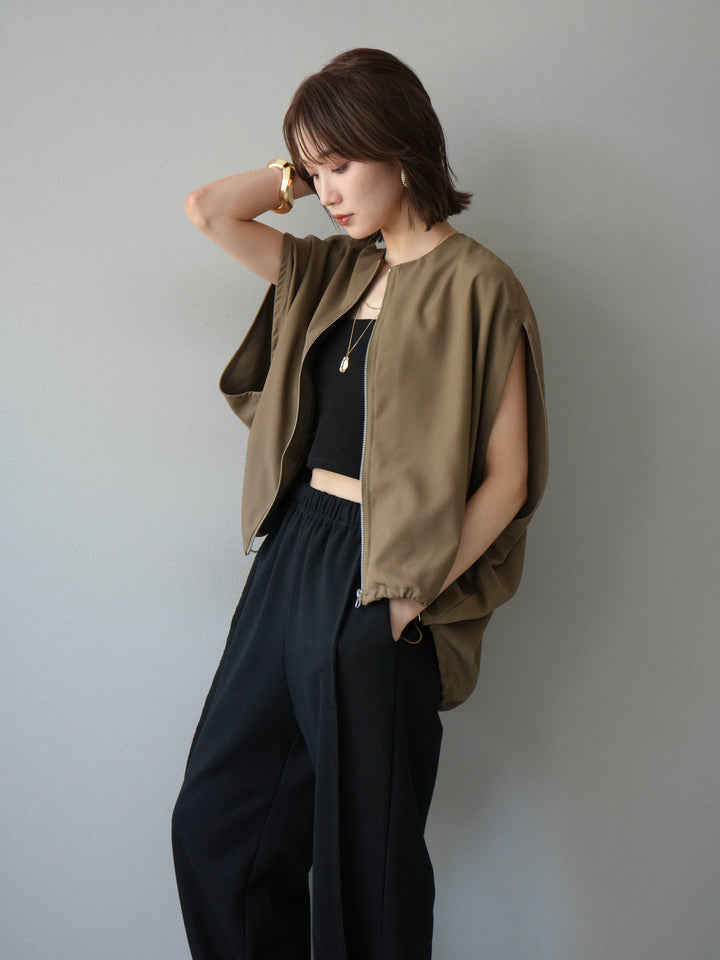 [予約]スリーブレスドロストZIPブルゾン/ブラウン