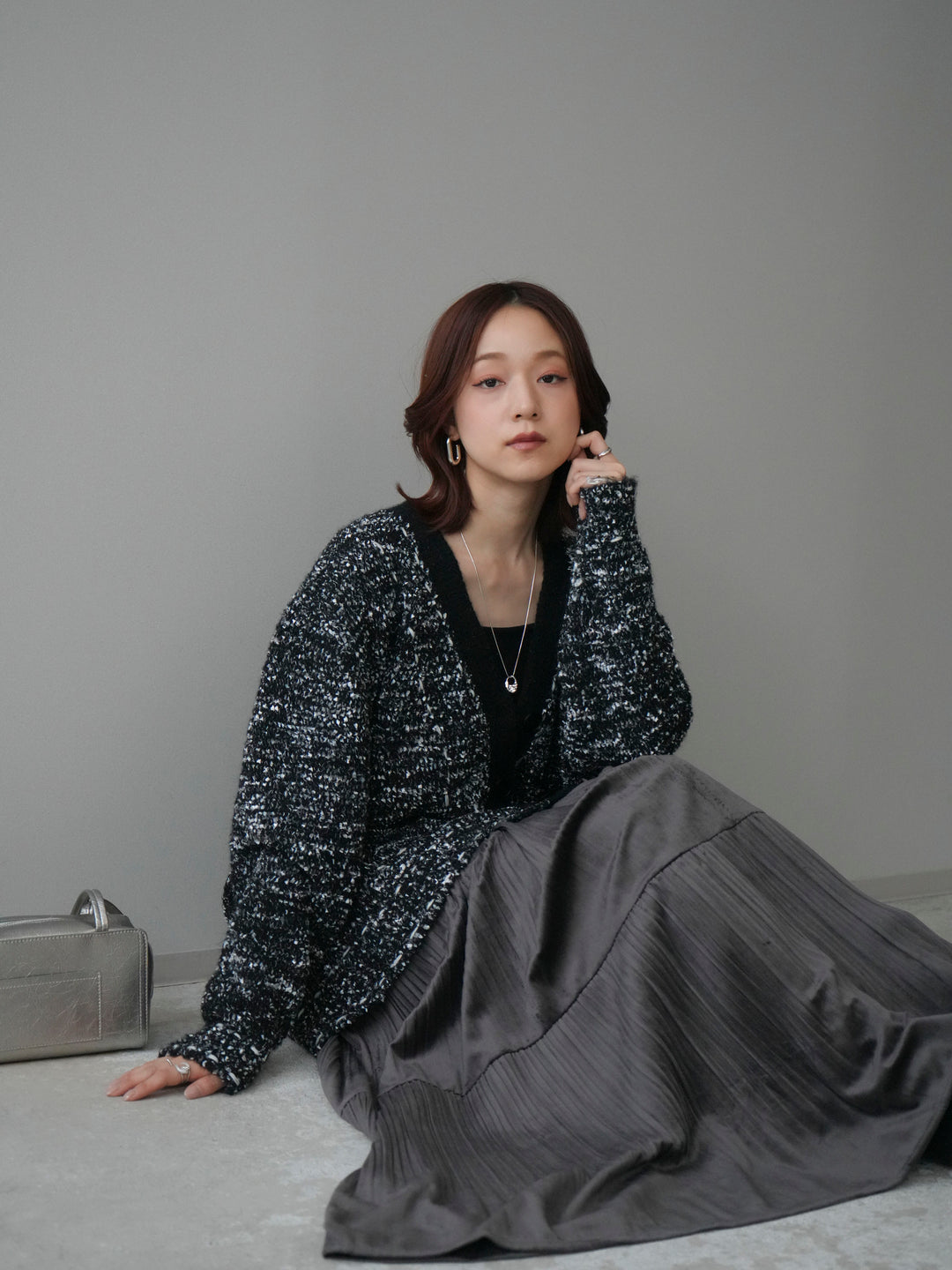 [予約]モールネップニットカーディガン/black